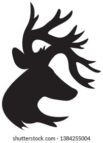 Vector Silhouette illustration of male deer head with antlers