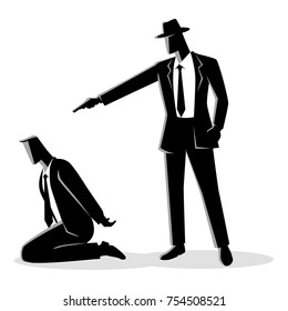 Vector Silhouette Illustration Of A Man Aiming A Gun To The Kneeling Man's Head