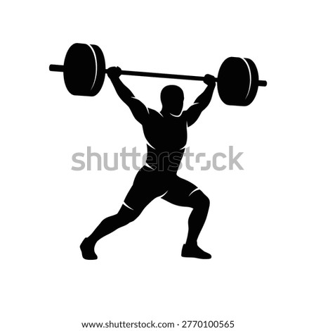 Vector silhouette illustration of a man lifting a heavy barbell in a powerful stance.