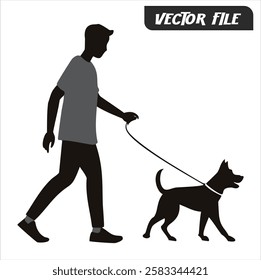 Vector Silhouette Illustration of a Man Training His Dog