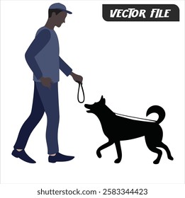 Vector Silhouette Illustration of a Man Training His Dog