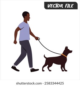 Vector Silhouette Illustration of a Man Training His Dog