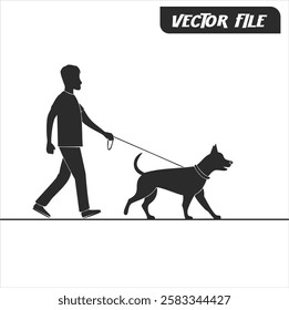 Vector Silhouette Illustration of a Man Training His Dog