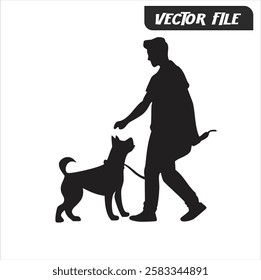 Vector Silhouette Illustration of a Man Training His Dog