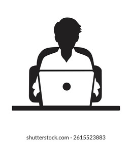vector silhouette illustration of man work with laptop notebook computer sit on chair