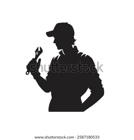 vector silhouette illustration of mechanic hold a wrench