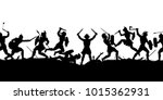 Vector silhouette illustration of a medieval battle scene with figures as separate objects 