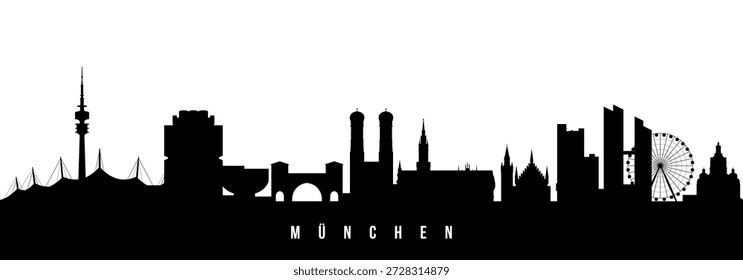 Ilustração em silhueta vetorial do horizonte urbano da cidade de Munchen. Moderno gráfico de paisagem urbana minimalista, perfeito para viagens, banners ou fundos.
