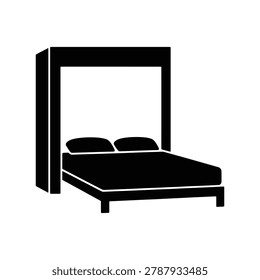 Vector silhouette illustration of a Murphy bed representing smart space-saving furniture for compact home living, isolated on a white background. Suitable for interior design resources, small space living guides, space-saving furniture illustration projects, and compact home graphic materials.