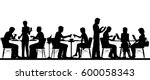 Vector silhouette illustration of people dining in a busy restaurant with all figures as separate objects 