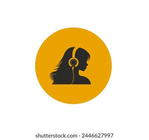 Vector silhouette illustration of a portrait of a girl wearing headphones in a minimalist style