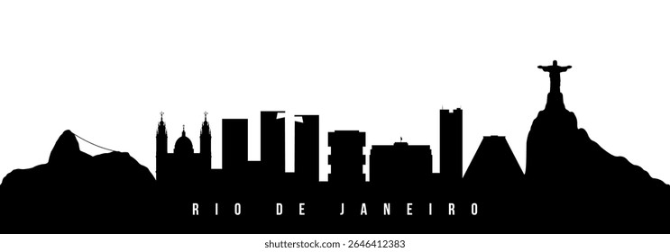 Ilustração em silhueta vetorial do horizonte urbano da cidade do Rio de Janeiro. Moderno gráfico de paisagem urbana minimalista, perfeito para viagens, banners ou fundos.