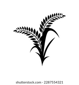 Vector silhouette illustration of ripe rice plant seedheads ready for harvesting