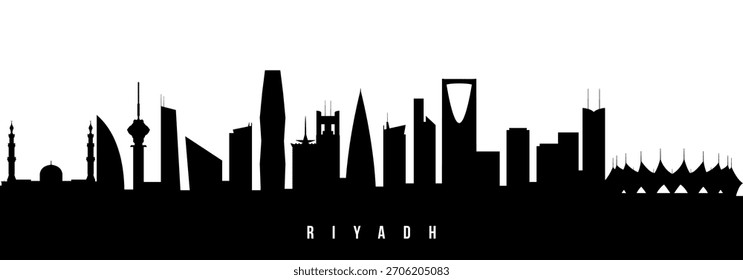 Vector silhouette illustration of Riyadh City urban skyline. Modern minimalist cityscape graphic, perfect for travel, banners or backgrounds.