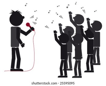 vector silhouette illustration of a rock star and his fans