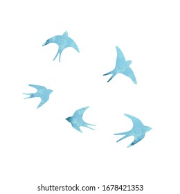 Vector silhouette illustration set of blue swallow