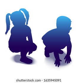 Vector silhouette illustration of a sitting boy and girl. An isolated image of silhouettes of playing children.
