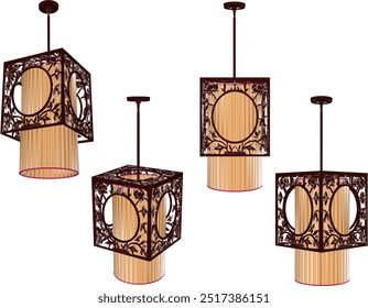 Vector silhouette illustration sketch of Chinese and Japanese traditional vintage ethnic decorative chandelier design