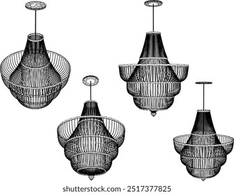 Vector silhouette illustration sketch of classic traditional vintage ethnic decorative chandelier design