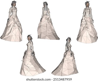 Vector silhouette illustration sketch design drawing of woman wearing elegant modern wedding dress