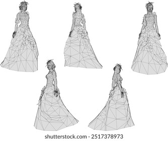 Vector silhouette illustration sketch design drawing of woman wearing elegant modern wedding dress