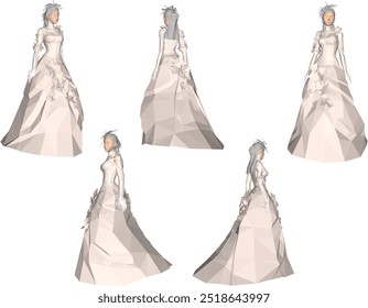 Vector silhouette illustration sketch design drawing of woman wearing elegant modern wedding dress