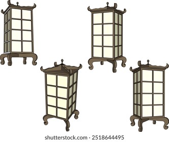 Vector silhouette illustration sketch design drawing of classic traditional vintage ethnic lantern table lamp