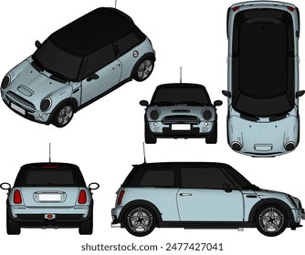 Vector silhouette illustration sketch of detailed design of a mini car for a small family in urban areas