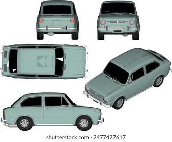 Vector silhouette illustration sketch of a detailed design of an old classic vintage mini car for a small family in urban areas