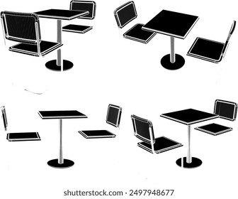 Vector silhouette illustration sketch of detailed design of modern wooden table and chairs for living room interior