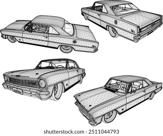 Vector silhouette illustration sketch of detailed design of a vintage classic old sedan car for government officials and rich people