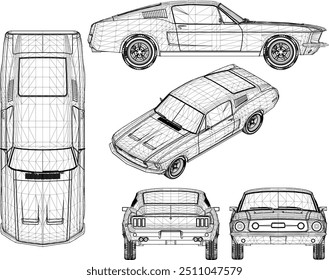 Esquema de ilustração de silhueta de vetor, projeto detalhado de um legal, plano Turno NOS carro esporte de corrida pertencente a empresários ricos e jovens loucos