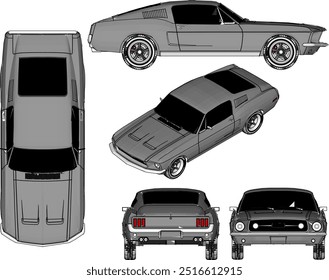 Esquema de ilustração de silhueta de vetor, projeto detalhado de um legal, plano Turno NOS carro esporte de corrida pertencente a empresários ricos e jovens loucos 