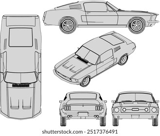 Esquema de ilustração de silhueta de vetor, projeto detalhado de um legal, plano Turno NOS carro esporte de corrida pertencente a empresários ricos e jovens loucos