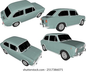 Vector silhouette illustration sketch of a detailed design of an old classic vintage mini car for a small family in urban areas