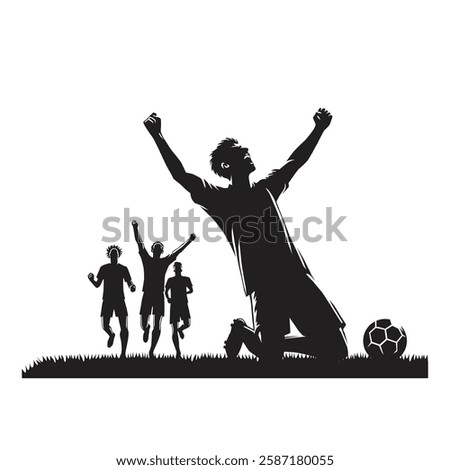 vector silhouette illustration soccer player celebrate the win after match