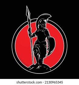 Vector silhouette illustration of a spartan warrior carrying a spear