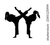 Vector silhouette illustration of taekwondo woman athletes