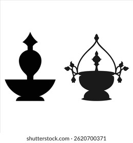 Vetor Silhueta ilustração da forma do templo Kalas Set para os elementos da religião hindu.