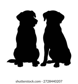 Ilustración de silueta de Vector de dos Grandes perros sentados uno al lado del otro y mirándose, aislados sobre un fondo blanco.