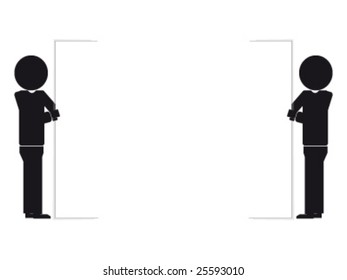Vector silhouette illustration of two people holding a banner