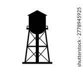Vector silhouette illustration of a utility water tower as a municipal infrastructure structure, isolated on a white background. Suitable for infrastructure design resources, utility company guides, civil engineering graphics, and public facility illustration materials.