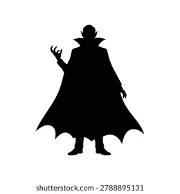 Vector silhouette illustration of a vampire representing a Gothic horror fantasy character and nocturnal creature of legend, isolated on a white background. Ideal for horror design resources, vampire character guides, Gothic fantasy graphics, and dark creature illustration materials.