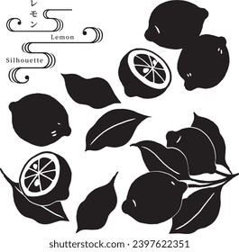 Ilustración de silueta vectorial de varios limones y hojas