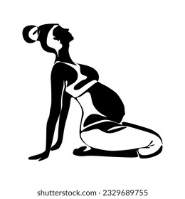 Vector silhouette illustration of yoga pose for pregnant. International yoga day.