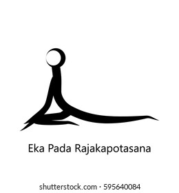 Vector Silhouette Illustration of yoga position - PigeonPose, Eka Pada Rajakapotasana. Graphic design or logo element for spa center, studio, poster. Yoga retreat. Black. Isolated.