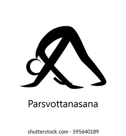 Vector Silhouette Illustration of yoga position - Intense Side Stretch Pose, Parsvottanasana. Graphic design or logo element for spa center, studio, poster. Yoga retreat. Black. Isolated.