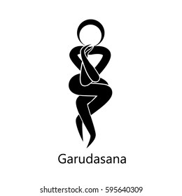 Vector Silhouette Illustration of yoga position - Eagle Pose, Garudasana. Yoga Position. 