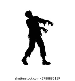 Vector silhouette illustration of a zombie representing an undead horror creature design and walking dead character, isolated on a white background. Perfect for horror design resources, zombie character guides, Halloween graphics, and undead creature illustration materials.