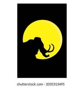 Vector silhouette image of ancient elephant in moonlight, for free design.